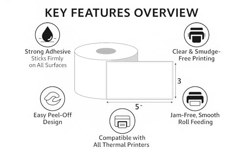 Image of Direct Thermal Barcode Labels Stickers (3x5 Inch / 75x125 mm) 500 Labels /Roll