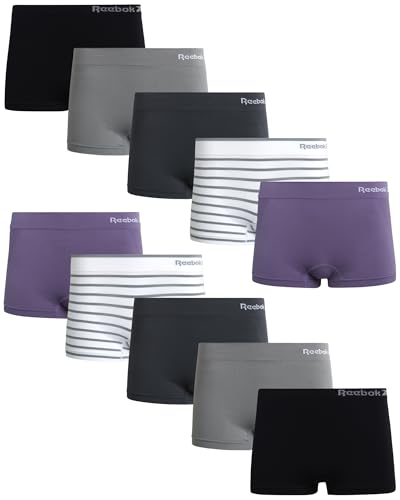 Reebok Women's Boy Shorts Underwear - 10 Pack Stretch Performance Boyshort Panties - Seamless Underwear for Women (S-XXL)