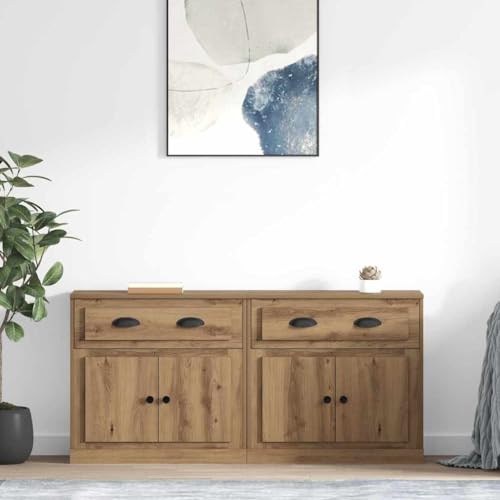 Mokuyary - Aparadores con cajón (2 piezas, roble artesanal, 70 x 35,5 x 67,5 cm, aparador con compartimento para mueble de almacenamiento, armario lateral de cocina para sala de estar, dormitorio