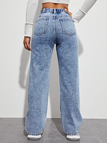 Floerns Women's Pattern Printed High Waist Wide Leg Straight Denim Jeans Pants2