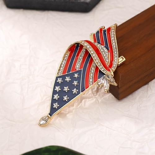 Image of Rhinestone Bowknot USA Flag Brooch Pin for Women Fashion Crystal 4th of July American Patriotic Medal Blue Red Brooches Independence Memorial Day Jewelry