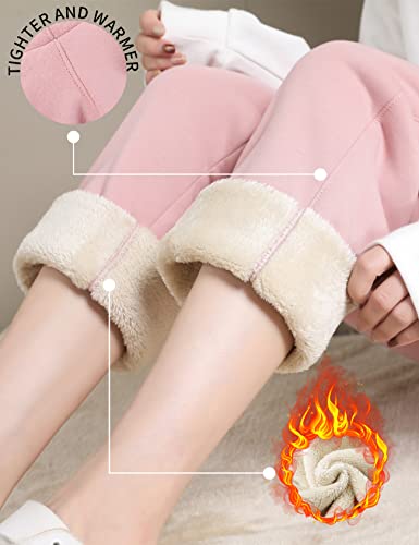 Image of Gihuo Women's Sherpa Lined Sweatpants Winter Warm Fleece Lined Sweatpants with Pockets Fleece Jogger Pants
