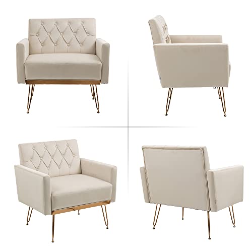 Olela Accent Chair Set Of 2,Velvet Armchair Single Sofa Modern Tufted Upholstered Side Reading Chairs With Arm And Gold Metal Leg For Living Room Bedroom Club Nursery Office Decorate(2, Beige) #TOP5