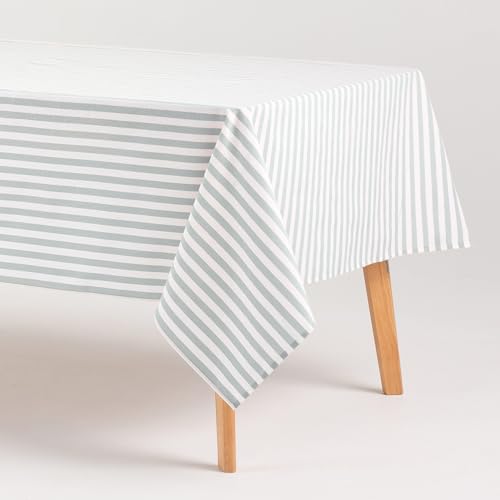 GAMUSI Mantel Antimanchas Rectangular Tela algodón Impermeable Rayas Agua Marina,140x100 cm