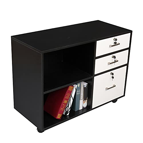 Ynredee Wood Mobile File Cabinet With 3 Drawer And 2 Open Shelves,Rolling File Cabinet With Wheel Printer Stand,Vertical Filing Cabinet Fits A4 Or Letter Size,Storage File Drawers For Home Office #TOP6