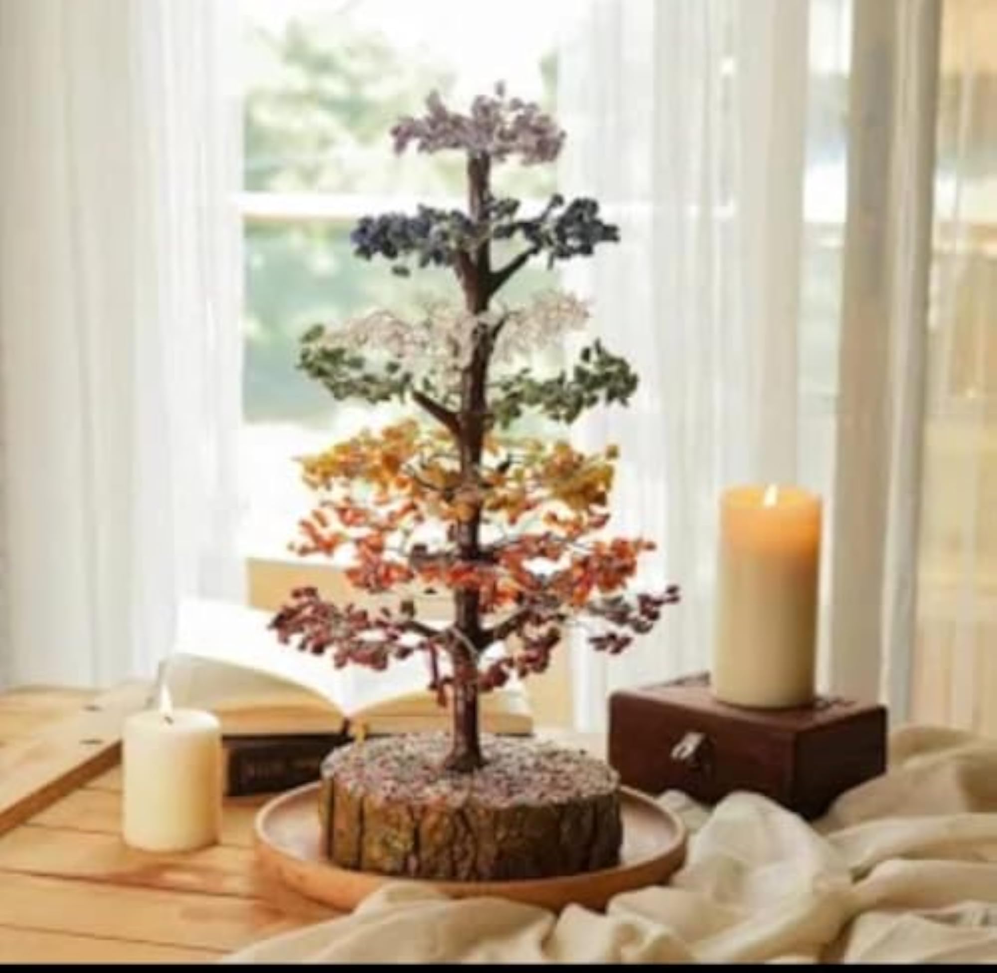 Seven Chakra Crystal Tree, Handcrafted Gemstone Bonsai