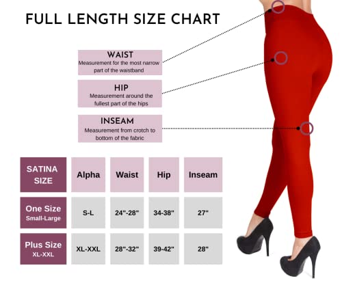 Satina Womens High Waisted Pants - Workout, Yoga Leggings For Regular & Plus Size Women, 3 Inch Waistband, Red, One Size, Straight #TOP3