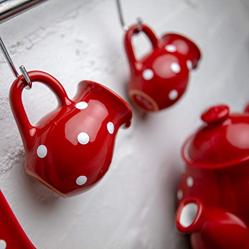 City to Cottage Handmade Red and White Polka Dot Small 150ml/5oz Ceramic Creamer, Milk Jug, Pourer, Pitcher Jug, Pottery Housewarming Gift for Tea Coffee Lovers