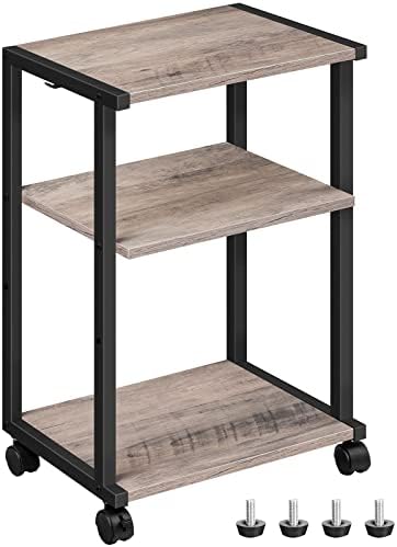 HOOBRO Mobile Printer Stand, 3-Tier Printer Cart Under Desk with Storage, Industrial Adjustable Rolling Cart, Sturdy Little Table on Wheels for Home Office BG28PS01