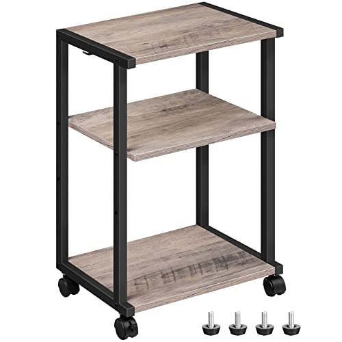 HOOBRO Druckertisch, 3-stöckiger Druckerständer mit Rollen, Höhenverstellbar Druckerwagen, mit 3 Ablagen und 2 Haken, 42 x 28 x 64 cm, für Büro, Fax, Kopierer, Scanner EBG28PS01N1