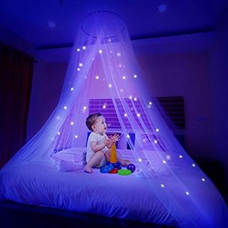 Ciaoed Mosquito Net for Bed with Luminous Stars Glow Bed Canopy Dome Anti-Mosquito Hanging Bed Net for Single, Baby, Kids, Girls Or Adults' Bed Camping Interior Decoration