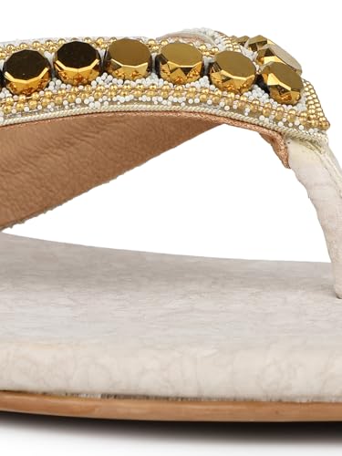 Image of Inc.5 womens Womens Gold Ethnic Embellished Round Toe Flats Euro 41 Slip-On