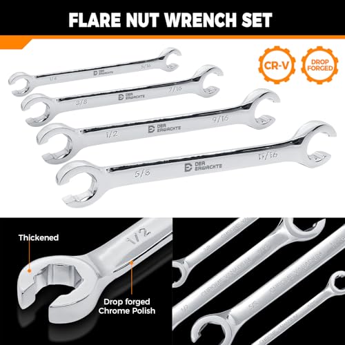 Image of Der Erwachte 4-Piece Flare Nut Wrench Set, SAE, Brake Line Wrench