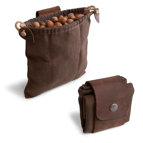 Image of Hide & Drink, Foraging Pouch (Collapsible) for Hiking, Treasures & Seashells Bag, Easy Looping Around Belts, Grocery Storage, Waxed Canvas, Handmade