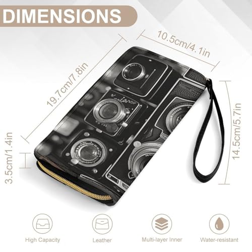 Womens Leather Wallets Vintage Camera Wallet for Women Large Capacity Card Phone Holder Ladies Purse with Wriststrap2