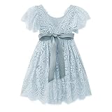 SISIDOLLS Baby Girls Peony Lace Back Tiered Edge Trim Hem Ruffle Dress Picture Day Church Wedding Dr
