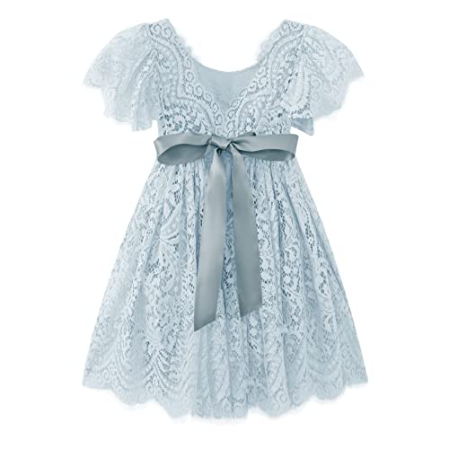 Sisidolls Baby Girls Peony Lace Back Tiered Edge Trim Hem Ruffle Dress Picture Day Church Wedding Dresses (Blue, 4T) #TOP17