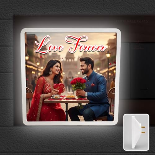 Personalized Square Night LED Lamp with Customise Photo| 4 x 4 Inch Plastic Night Light | Plug-in AC Powered | Custom Gift for Birthday, Anniversary, Home Décor. Gift for Valentine
