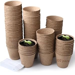 EHWINE Peat Pots, 100 Pack 3.15 Inch Seed Starter Pots Round Plant Nursery Pots, Garden Organic Peat Pots Kits for Seedling, Bonus 100 Pcs Plant Labels