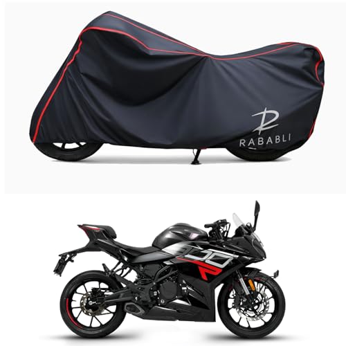 Image of Waterproof Bike Body Cover Compatible for | Keeway K300 R Glassy | Taffeta Fabric, Red Piping Design, Bottom Elastic Fit | Dustproof, Sun UV & Rain Protection for All Bikes