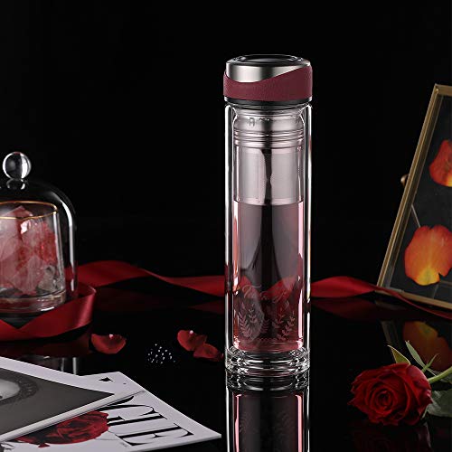 ecooe Botella de té con siesta, 440 ml, doble pared, con colador de acero inoxidable 18/8 y bolsa protectora, para té, café, zumo y batido - Imagen 6