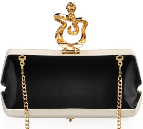 Image of Women's Formal Evening Clutch Purse Synthetic Leather with Snake Clasp, Detachable Strap for Wedding, Prom, Party