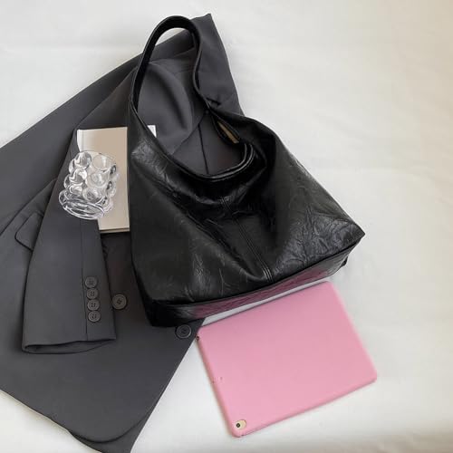 Image of Women Vintage Hobo Bag Casual PU Leather Shoulder Bag Large Capacity Retro Tote Handbag Soft Underarm Bag Daily Dat