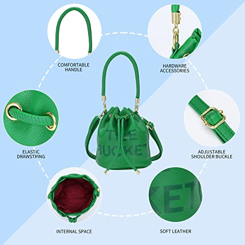 Image of JQAliMOVV Mini Leather Bucket Bags for Women Drawstring Bucket Purse Crossbody Handbags Hobo Bag