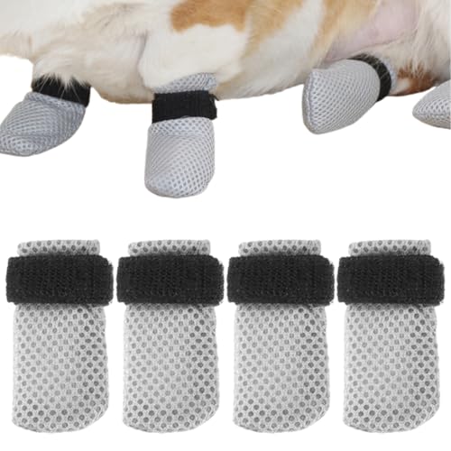 DORKIN Gants et rouleaux de toilettage chat, Ensemble de 4 couvre-pattes gris pour animaux, taille M, pour chiens et chats, en maille antidérapante et ajustable
