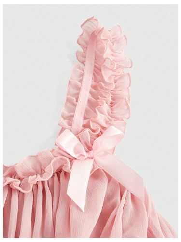 MakeMeChic Women's Mesh Cute Pajama Sets Ruffle Bow See Through Lingerie 2 Piece Vintage Nightgown Sleepwear3