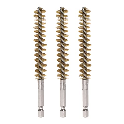 HARFINGTON 3pcs Brass Bore Brush 12mm Dia Cleaning Wire Brush with Handle 1/4 Inch Hex Shank for Tubes, Ports, Bearings