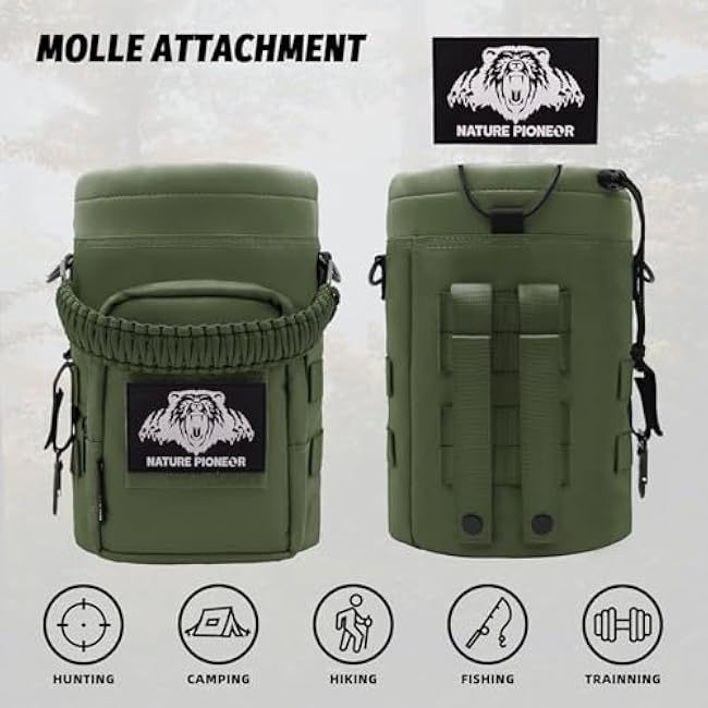 NATURE PIONEOR 32 64 128oz Tactical Water Bottle Pouch, Multi-Function Tactical Water Bottle Bag with Adjustable Shoulder Strap, Half/One Gallon Molle Strap Carrier Holder