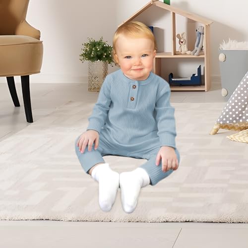 Newborn Baby Boy Girl Romper Infant Long Sleeve Solid Ribbed Button Clothes Bodysuit Jumpsuit4
