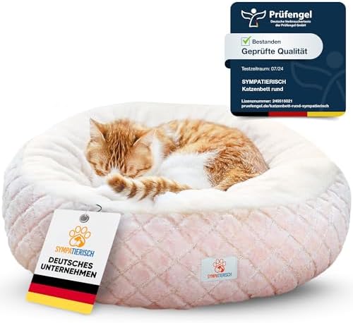 Katzenbett [beruhigende Wirkung] - Rundes, flauschiges Kissen für...