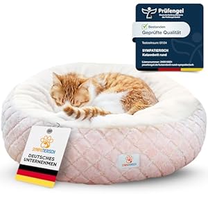 Katzenbett [beruhigende Wirkung] – Rundes, flauschiges Kissen für deine Samtpfote – Katzenkissen, Katzen-Körbchen, Kuschelbett waschbar, Katzenschlafplatz-Bettchen, Katzenbettchen | 55x55x20 cm
