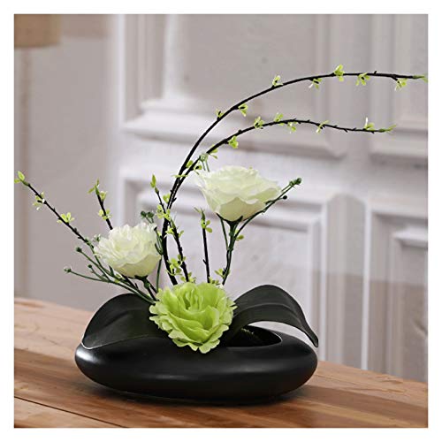 Fleurs artificielles de roses en pot en soie blanche avec vase décoratif de maison - 7