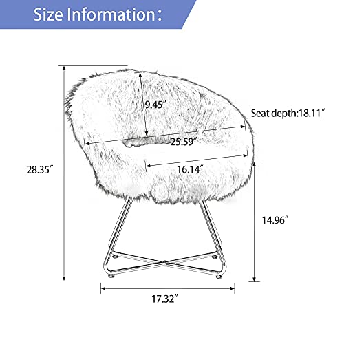 Alunaune Swivel White Faux Fur Living Room Chairs Accent Chair Vanity Chair, Modern Upholstered Small Comfy Saucer Chair Leisure Lounge Desk Chair Single Sofa With Golden Metal Legs #TOP1