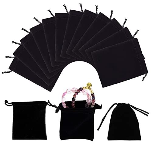 aleawol 100 Pcs Velvet Drawstring Bags 7x9cm Black Velvet Jewelry Pouches, Mini Velvet Gift Bags Candy Bags Wedding Party Favor Bags, Velvet Pouches for Jewellery Wedding Christmas
