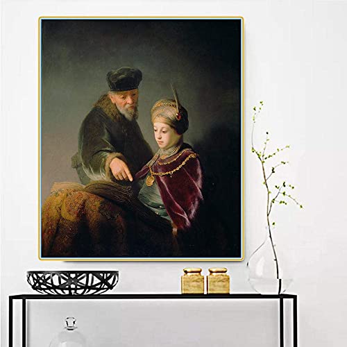Rembrandt - Un joven académico y su tutor - Kits de pintura de diamantes para adultos, kit de pintura de diamantes redondo 5D para decoración del hogar