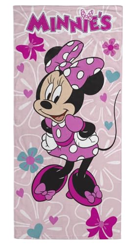 Jay Franco Disney Minnie Mouse Bath Pool Beach Towel - Kids Super Soft & Absorbent 100% Cotton Towel with Flowers and Hearts Measures 28 x 58