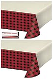 2 Pack - Buffalo Plaid Red Lumberjack Plastic Table Cover 54 x 102 Inches (Plus Party Planning...