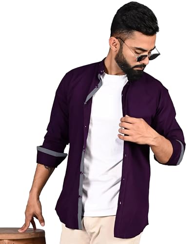 Image of Pinkmint Shirt for Men Cotton Spread Collar Button Down Long Sleeve Shirt Home, Regular, Home (Pack of 1) Purple