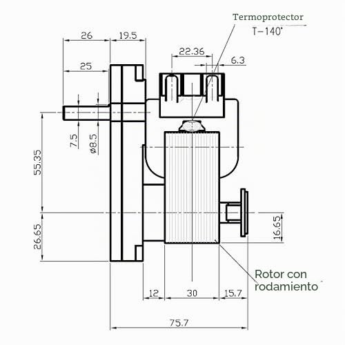 Easyricambi - Motorreductor para estufa de pellets KENTA K9115005, 1,5 rpm, eje de 8,5 mm, motor para carga de pellets