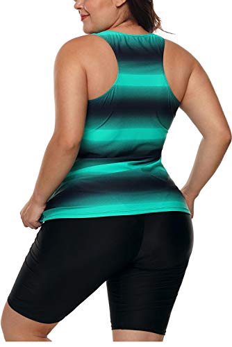 FANGJIN-Damen-Bauchweg-Tankini-Sets-Gestreift-Zweiteiler-Mollige-Sport-Badeanzug