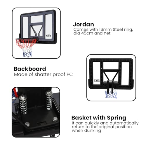 Image of COUGAR Jordan Basketball Backboard 110x75 cm | Wall Mount Shatterproof Acrylic Board with 16mm Steel Ring 45 cm Dia and Net for Outdoor Court Practice and Home Use