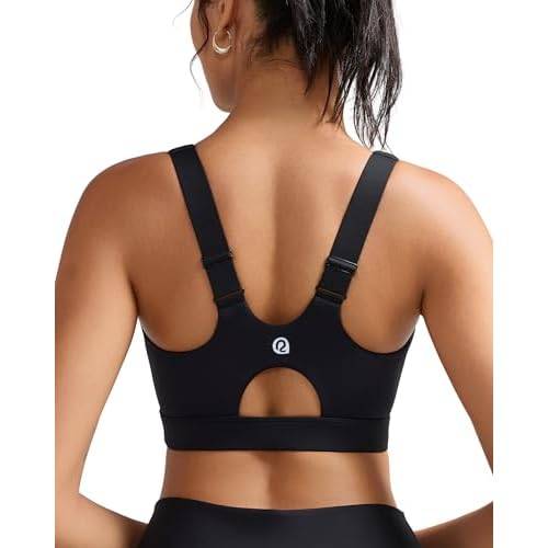 RUNNING GIRL Sports Bras for Women High Support,Adjustable Racerback Molded Cup Sports Bra Yoga Athletic Workout Bra Black Small
