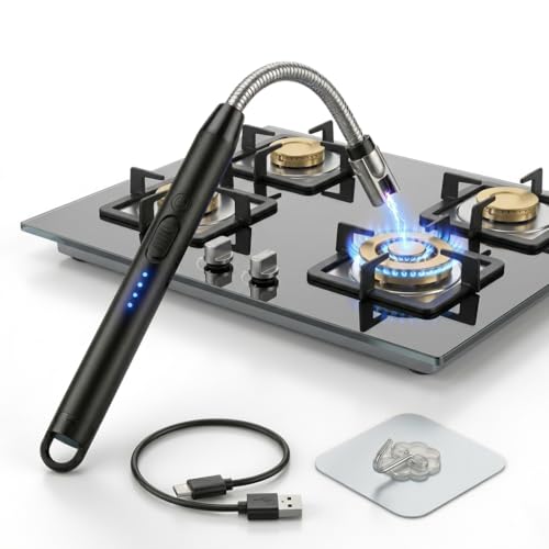 V-AAROH Electric Gas Lighter | C-Type USB, Rechargeable with LED Battery Display, 360° Flexible & Windproof | Ark Lighter for Gas Stove, Candles, Pooja, Kitchen | Free Adhesive Hook (Assorted Colour)