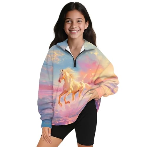 Girls Quarter Zip Sweatshirt Casual Oversized Long Sleeve Pullover Breathable Comfort Shirts Tops Age 5-14 Years