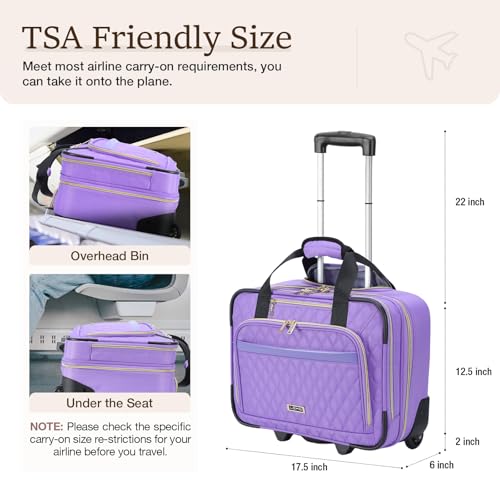 Lekebobor Rolling Laptop Bag - Rolling Laptop Briefcase on Wheels for Women Fits Up to 15.6Inch Rolling computer Bags Water Resistant for Work Travel and Business,Pink