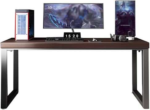 Wrought Iron Solid Wood Computer Desk, Home Office Restaurant Game Table Conference Desk Dining Table, 5CM Pine Wood Table Top Size 120X60X75CM